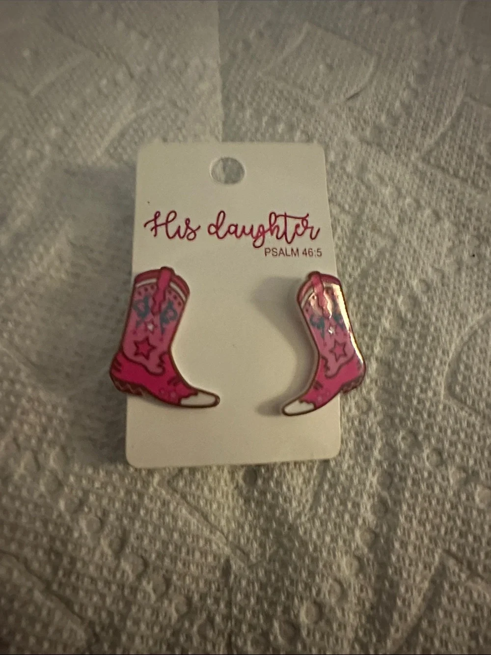His Daughter Pink Cowboy Boot Stud Earrings